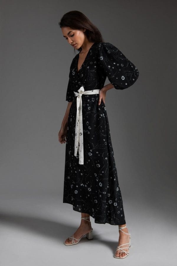 Leilani Black Print Midi Dress