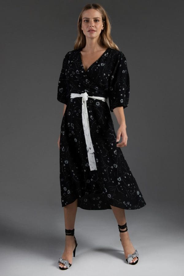 Leilani Black Print Knee Dress
