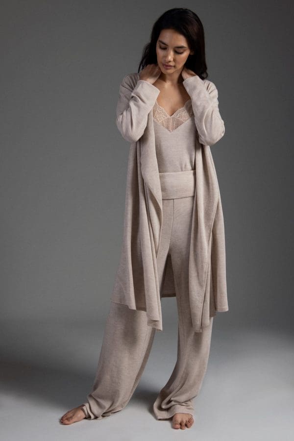 Malia Nude Merino Longline Wrap Cardigan