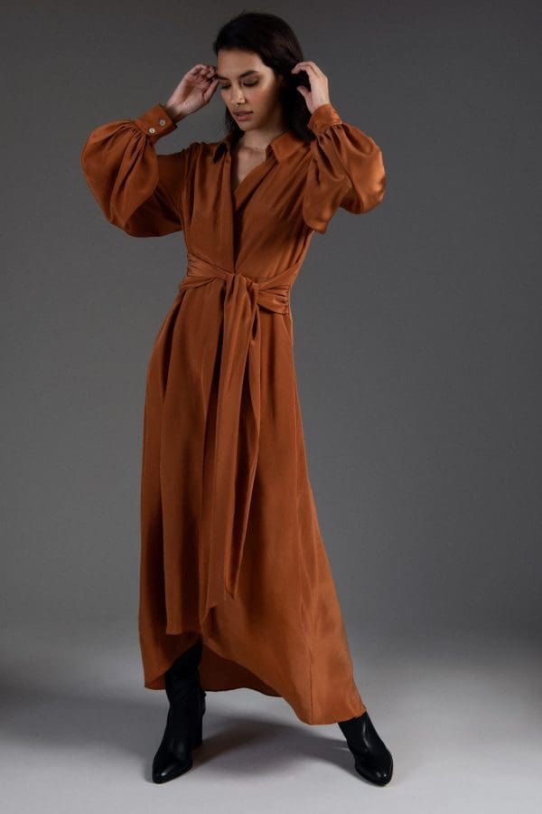 Aria Copper Midi Shirt Dress