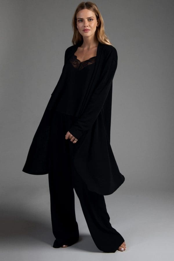 Malia Black Merino Longline Wrap Cardigan