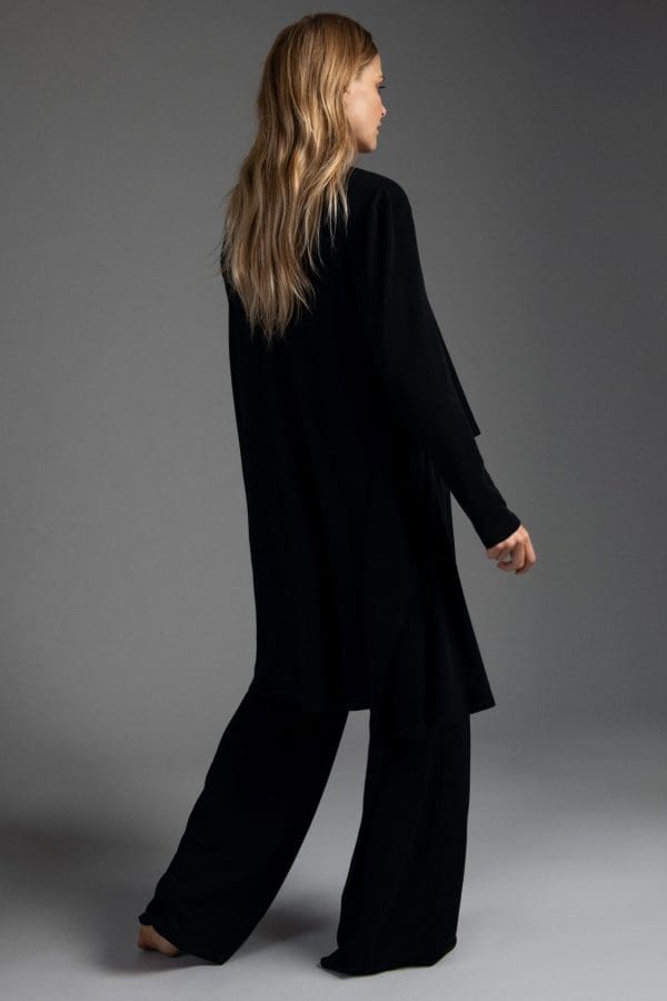 Malia Black Merino Longline Wrap Cardigan - Image 2