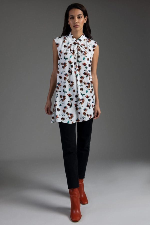 Zaria Ivory Rose Print High Neck Blouse - Image 2
