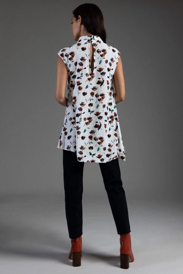 Zaria Ivory Rose Print High Neck Blouse - Image 3