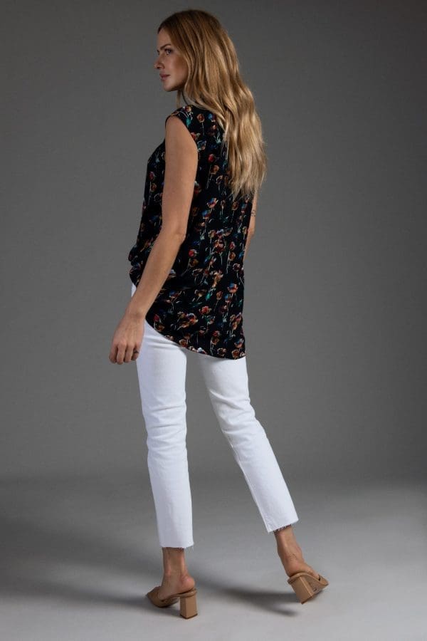 Zaria Black Rose Print High Neck Blouse - Image 2