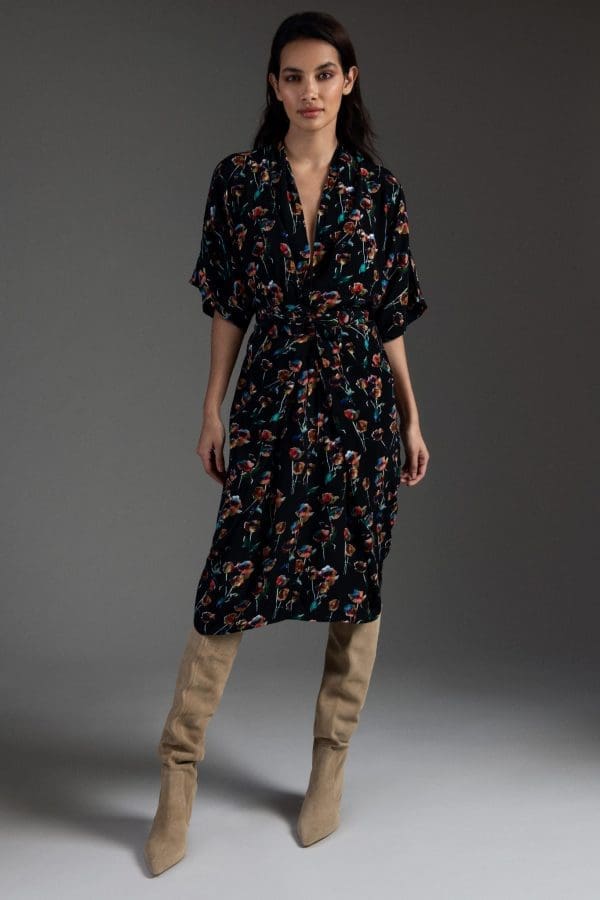 Rada Black Wrap Kimono Sleeve Dress