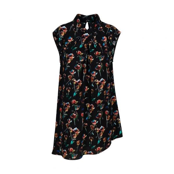 Zaria Black Rose Print High Neck Blouse - Image 3