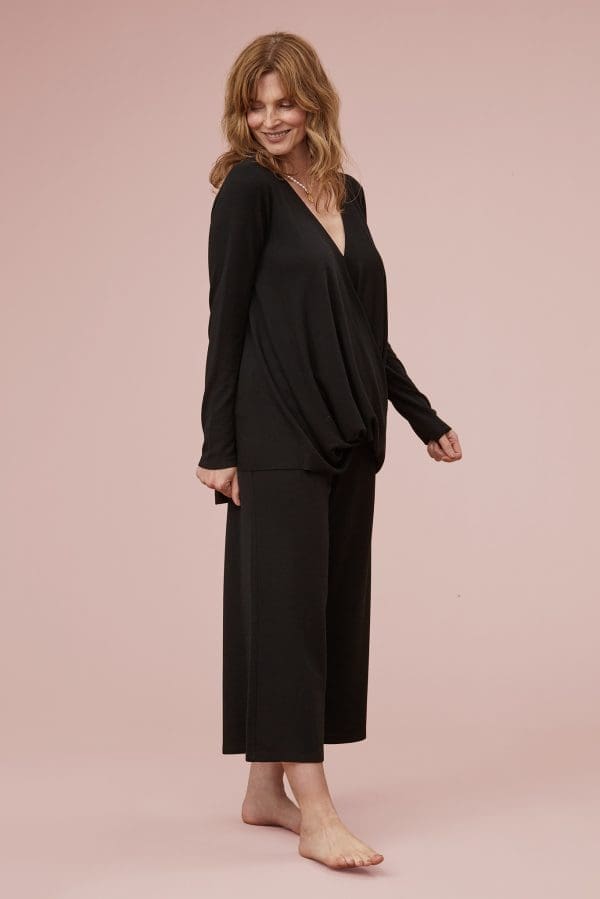 Malia Black Merino Crop Trouser