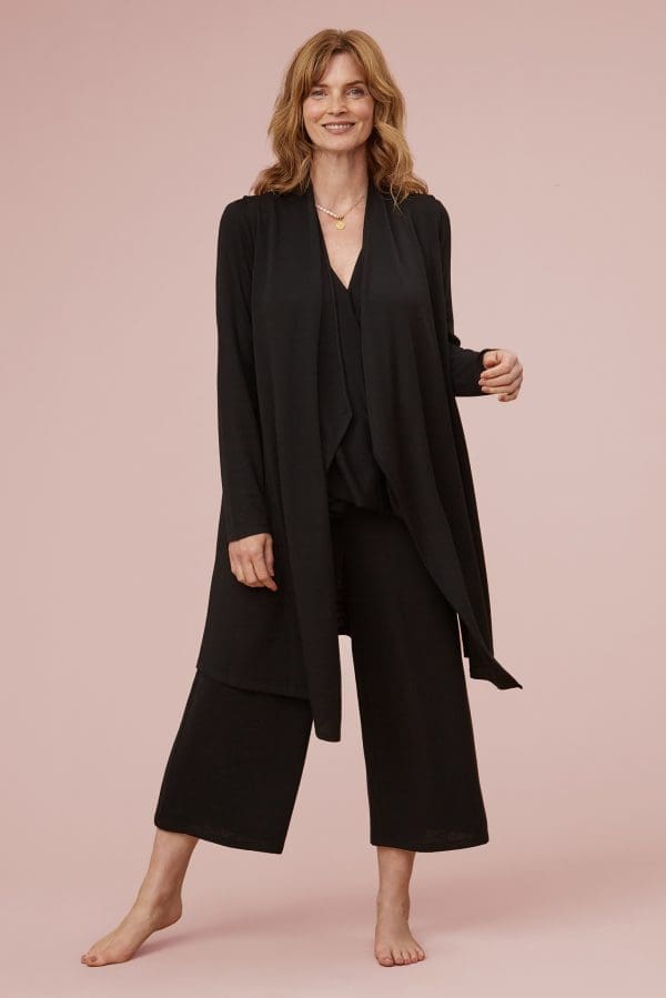 Malia Black Merino Sleeveless Cardigan