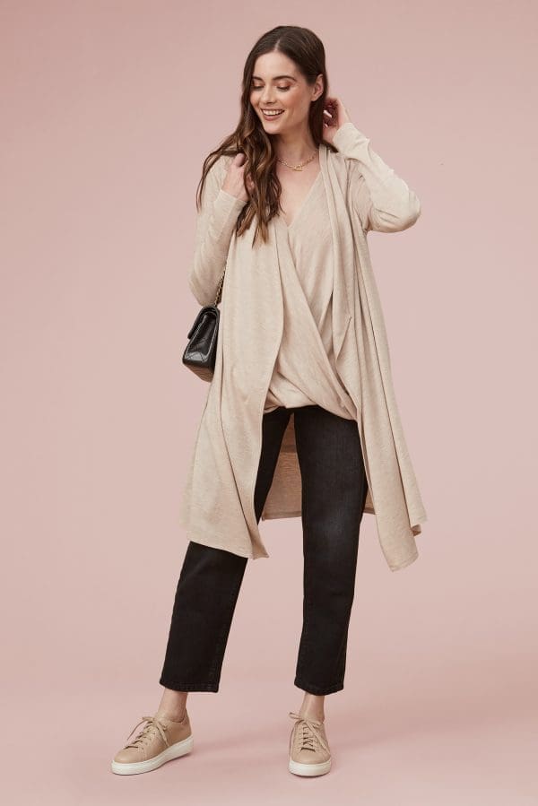 Malia Nude Merino Sleeveless Cardigan - Image 4