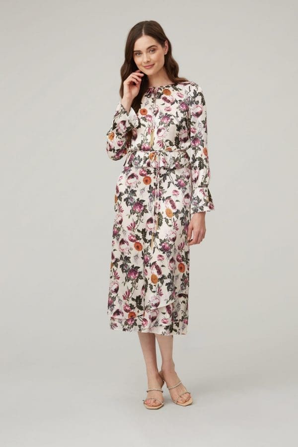Ophelia Print Silk Satin Knee Dress