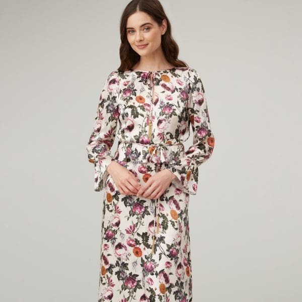 Ophelia Print Silk Satin Knee Dress - Image 2