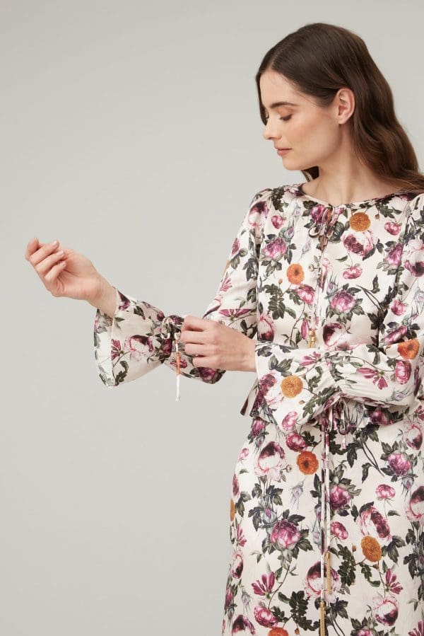 Ophelia Print Silk Satin Knee Dress - Image 3