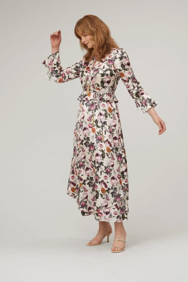Ophelia Print Silk Satin Midi Dress