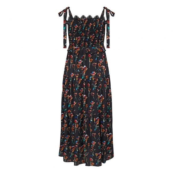 Zia Black Rainbow Rose Smock Tie Dress - Image 6
