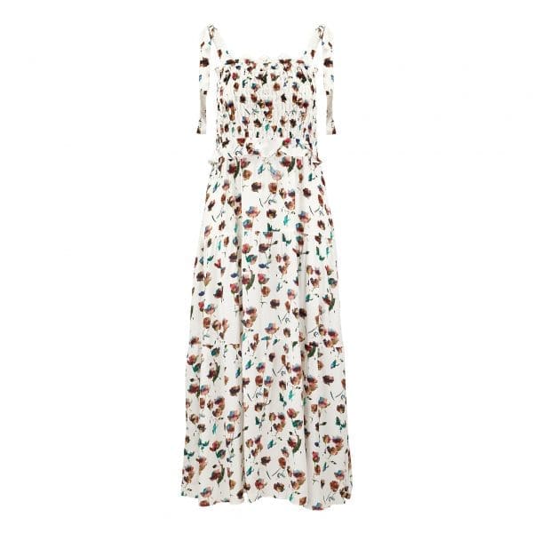 Zia Ivory Rainbow Rose Smock Tie Dress