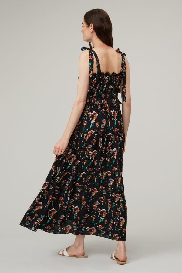 Zia Black Rainbow Rose Smock Tie Dress - Image 4