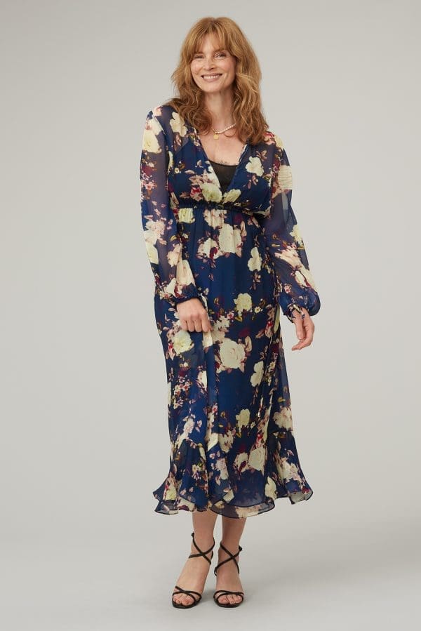Isla Midnight Floral Print Midi Dress - Image 2
