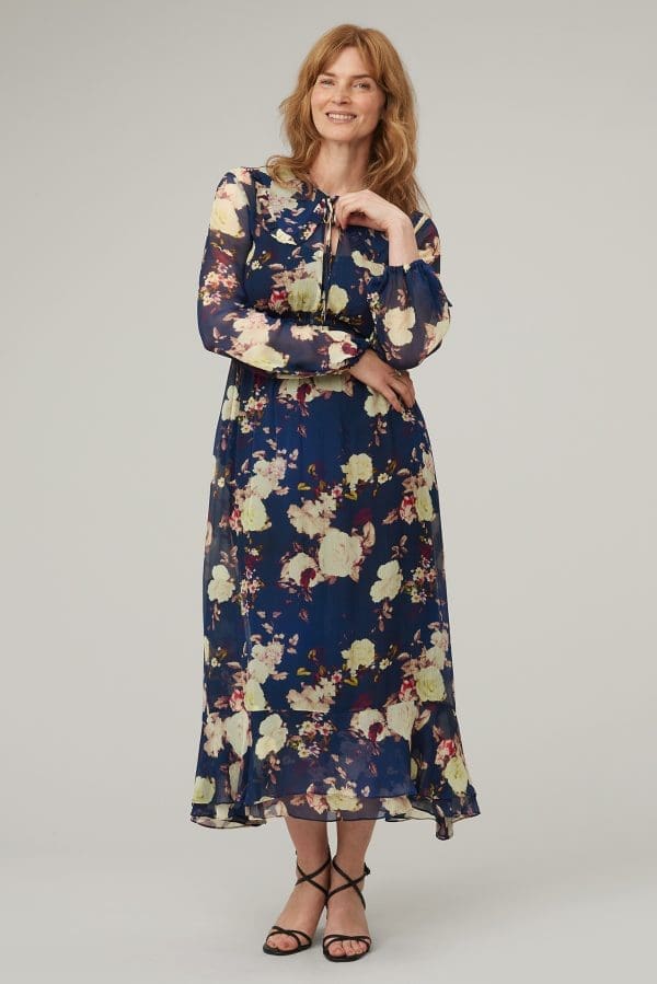 Midnight Floral Print Ruffle Collar