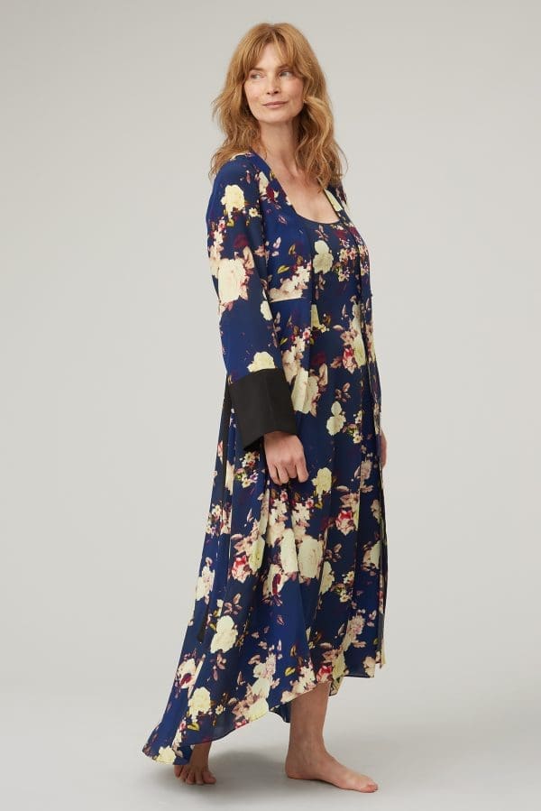 Sakura Midnight Floral Print Kimono Midi - Image 2
