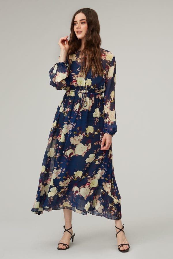 Isla Midnight Floral Print Midi Dress