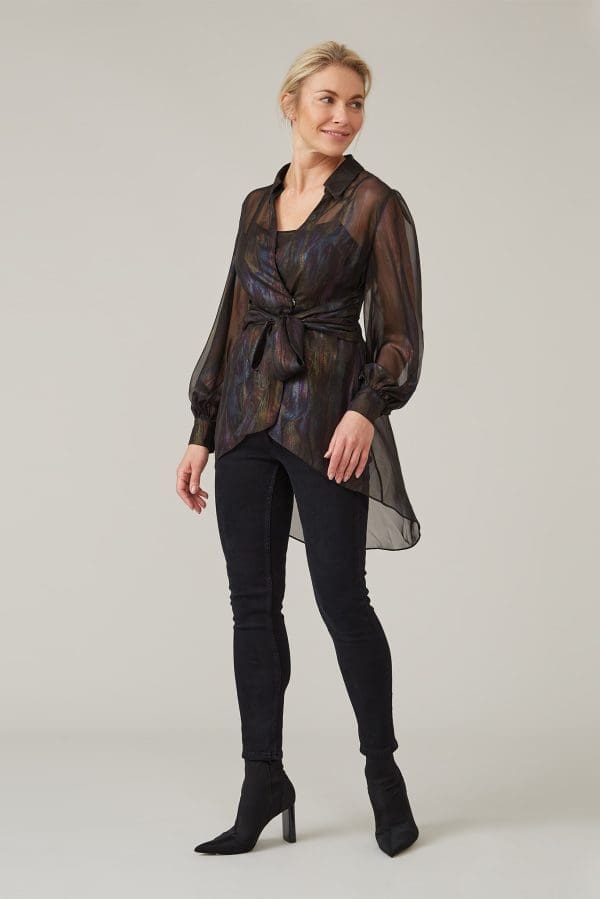 Aria Black Foil Print Blouse - Image 2