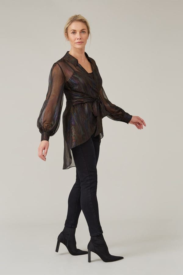 Aria Black Foil Print Blouse - Image 3