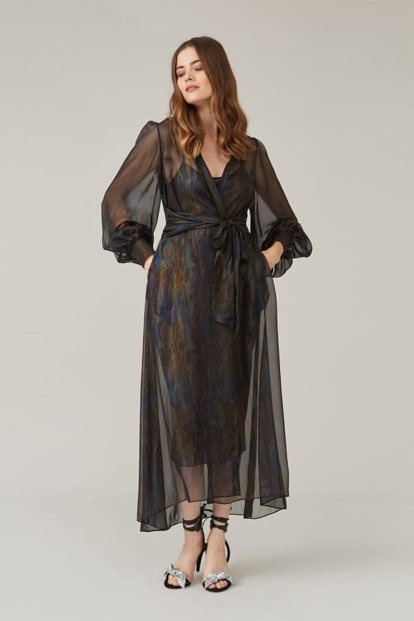 Aria Black Foil Print Midi Shirt Dress