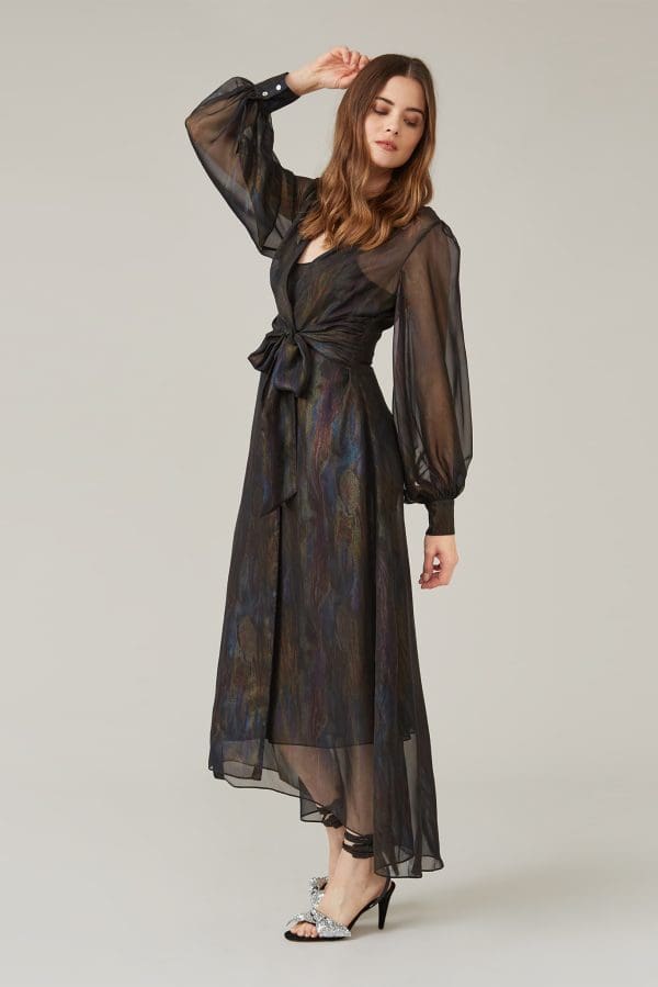 Aria Black Foil Print Midi Shirt Dress - Image 2