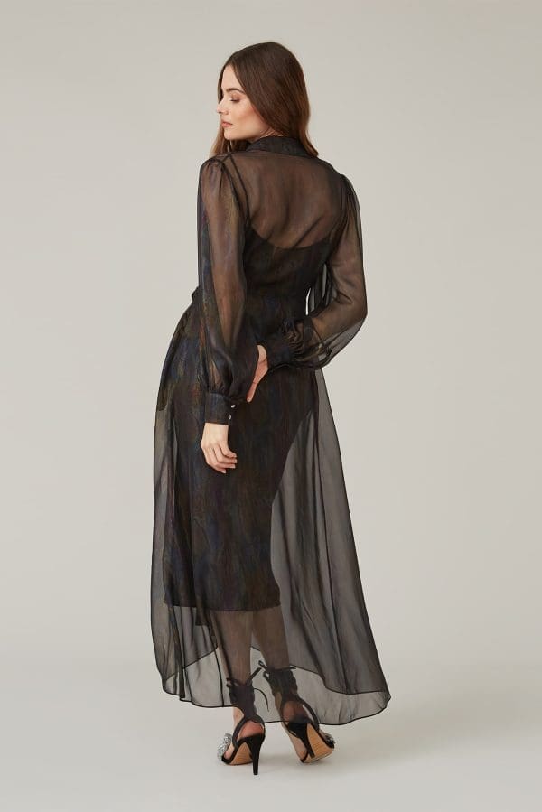 Aria Black Foil Print Midi Shirt Dress - Image 3