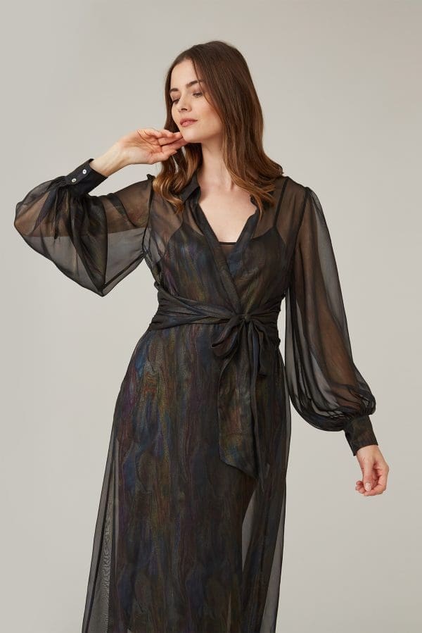 Aria Black Foil Print Midi Shirt Dress - Image 4