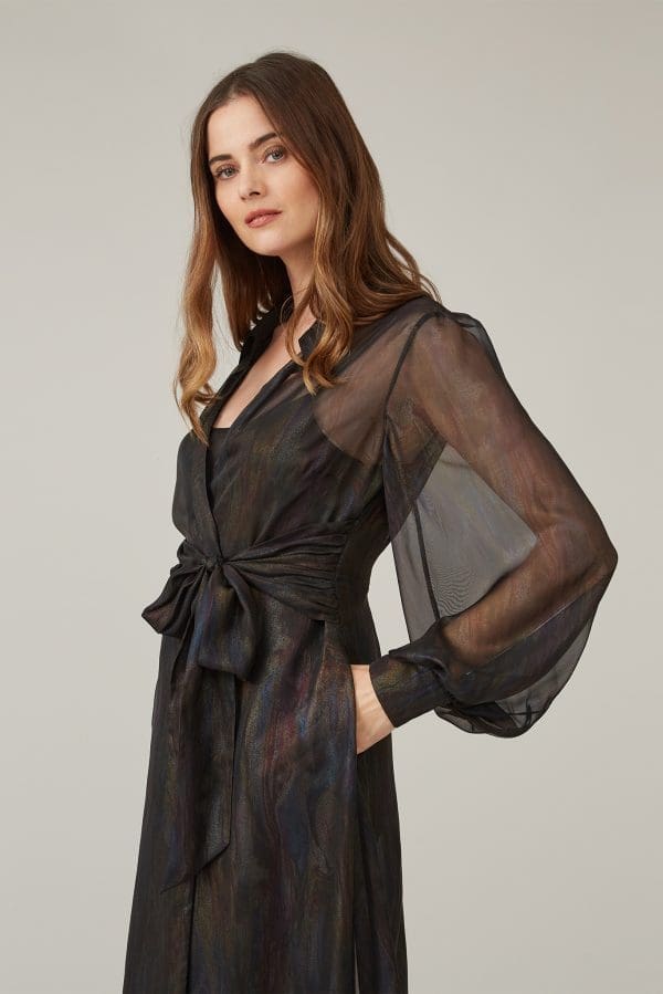 Aria Black Foil Print Midi Shirt Dress - Image 5