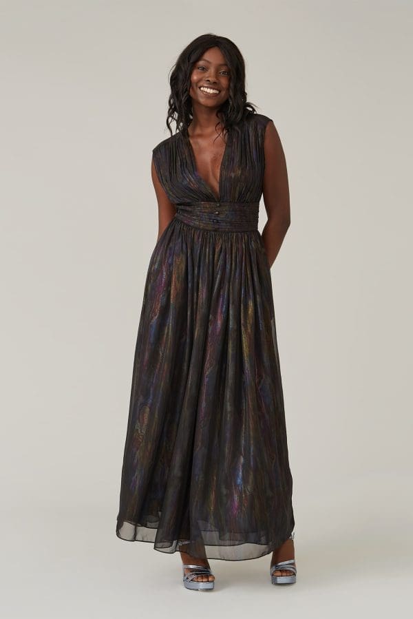 Joanie Black Foil Print Maxi Dress