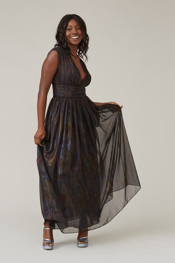 Joanie Black Foil Print Maxi Dress - Image 2