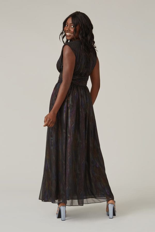 Joanie Black Foil Print Maxi Dress - Image 3