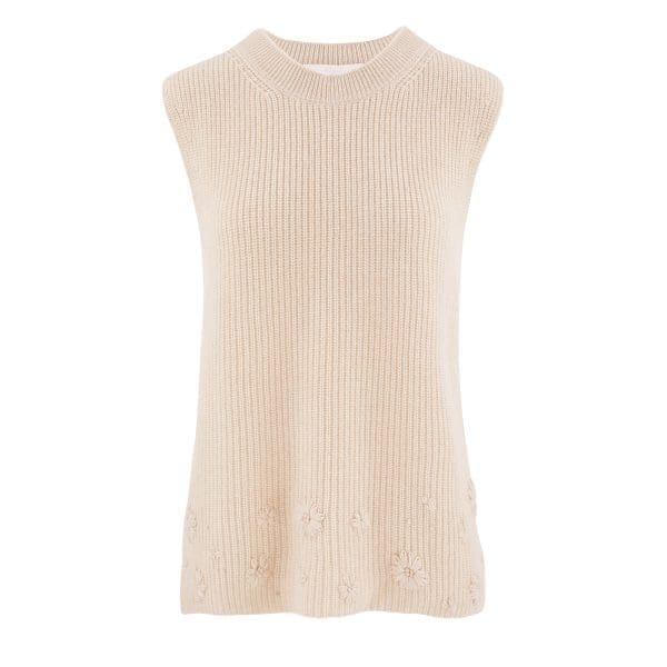 Oatmeal Embroidered Knit Sleeveless Jumper - Image 2