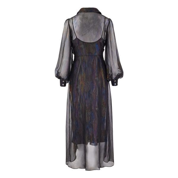 Aria Black Foil Print Midi Shirt Dress - Image 7