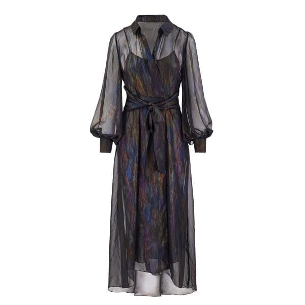 Aria Black Foil Print Midi Shirt Dress - Image 6