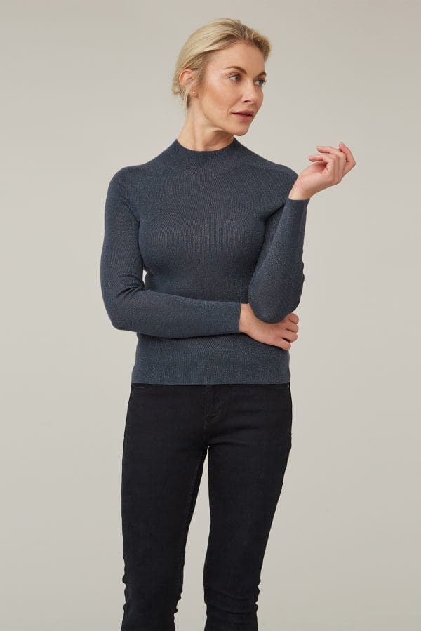 Grey Fine Rib Lurex Knit Jumper