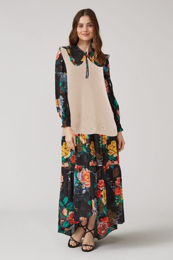 Oatmeal Embroidered Knit Sleeveless Jumper - Image 4