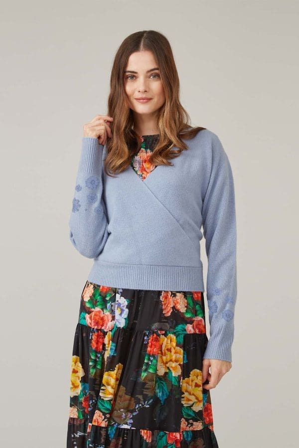 Bluebell Embroidered Wrap Knit Jumper