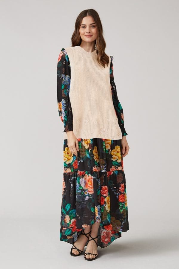 Oatmeal Embroidered Knit Sleeveless Jumper