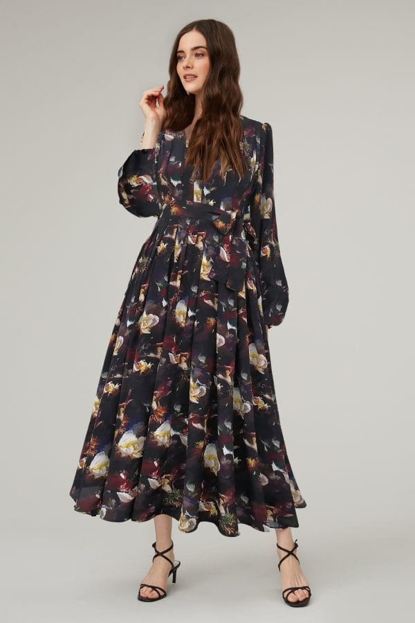 Petrol Rose Pria Prom Midi Dress