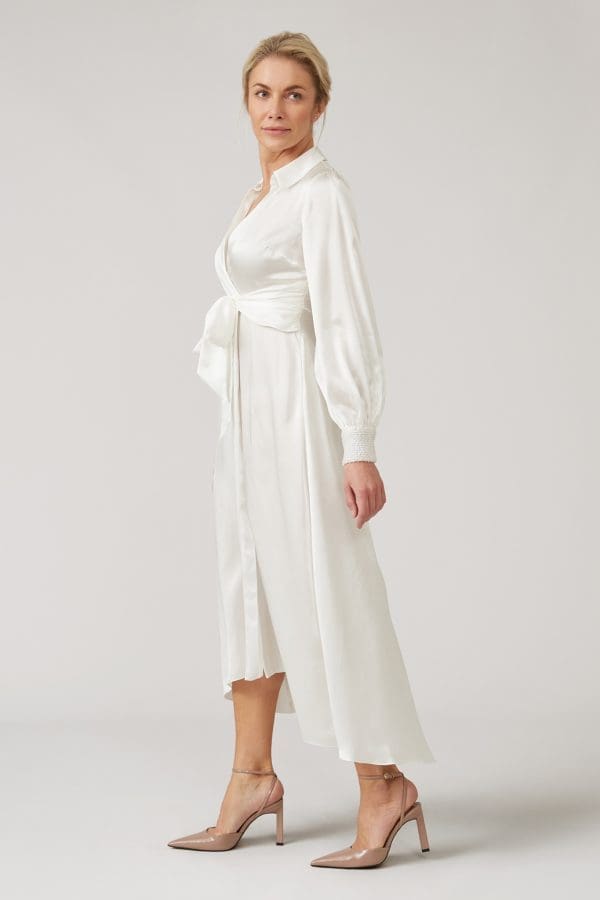 Aria Ivory Bridal Midi Shirt Dress - Image 3