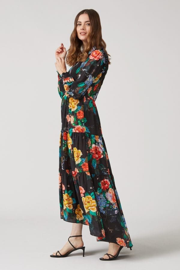 Sofia Black Smock Maxi Dress - Image 2