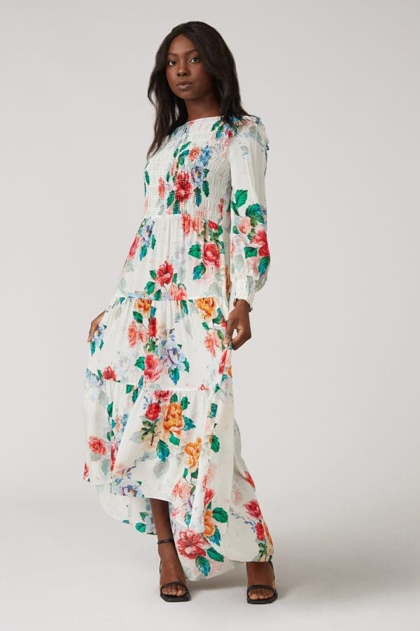 Sofia Ivory Smock Maxi Dress