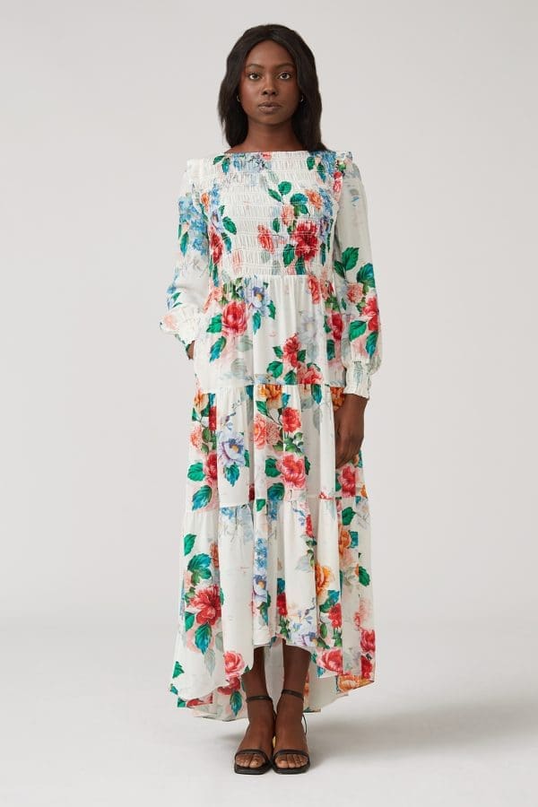 Sofia Ivory Smock Maxi Dress - Image 2