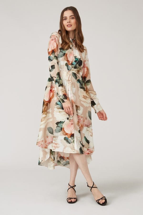 Shia Nude Floral Tunic Shirt Dress