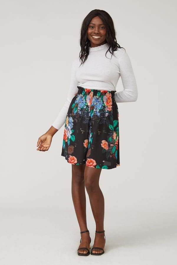 Black Vintage Floral Shorts