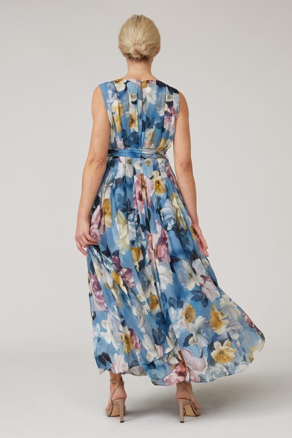 Pria Blue Floral Print Prom Maxi Dress - Image 3
